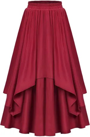Vintage Renaissance Skirts for Women Double Layered Tiered Long Skirt High Waisted Asymmetrical Ruffle A Line Skirt