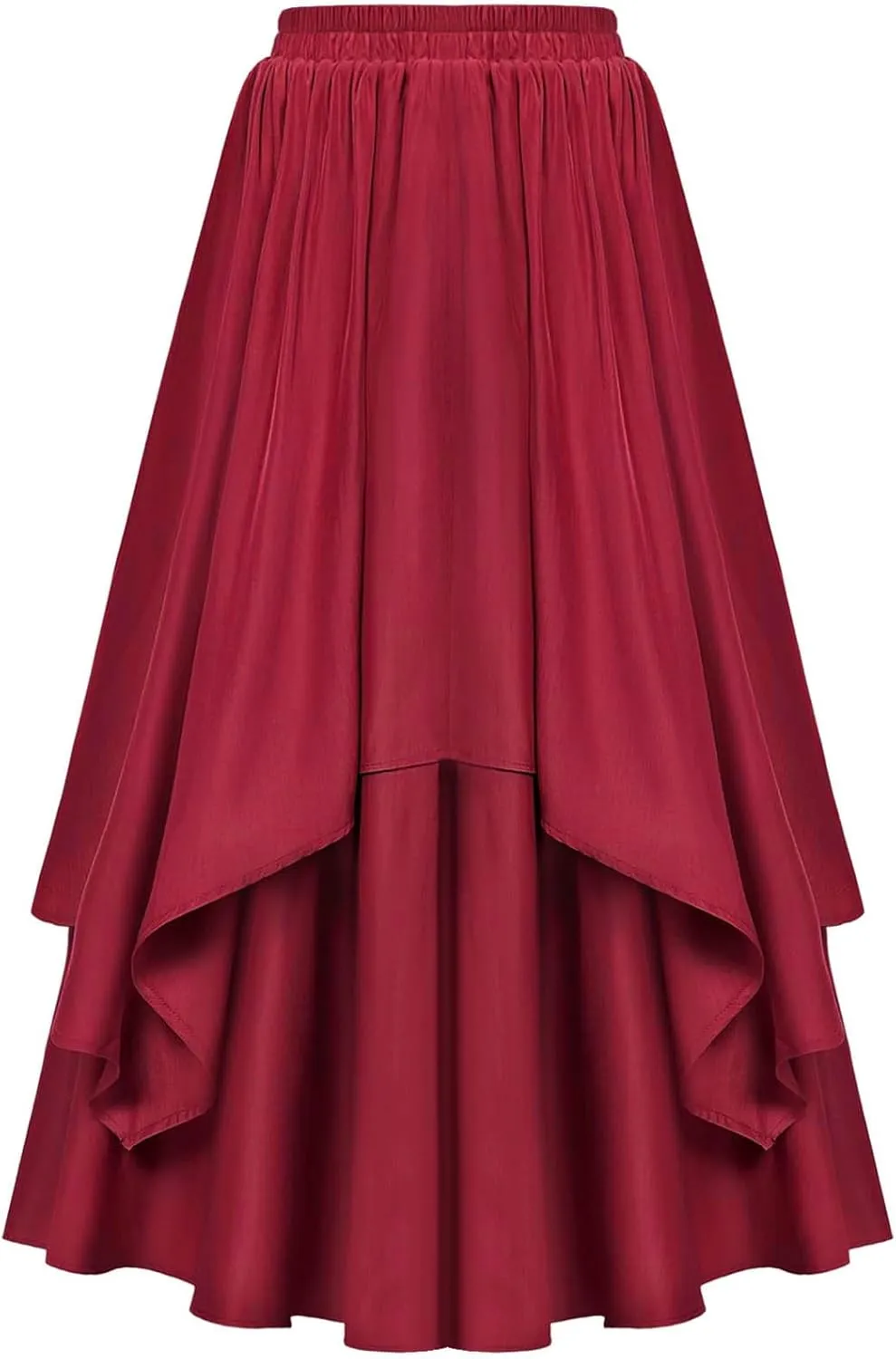 Vintage Renaissance Skirts for Women Double Layered Tiered Long Skirt High Waisted Asymmetrical Ruffle A Line Skirt
