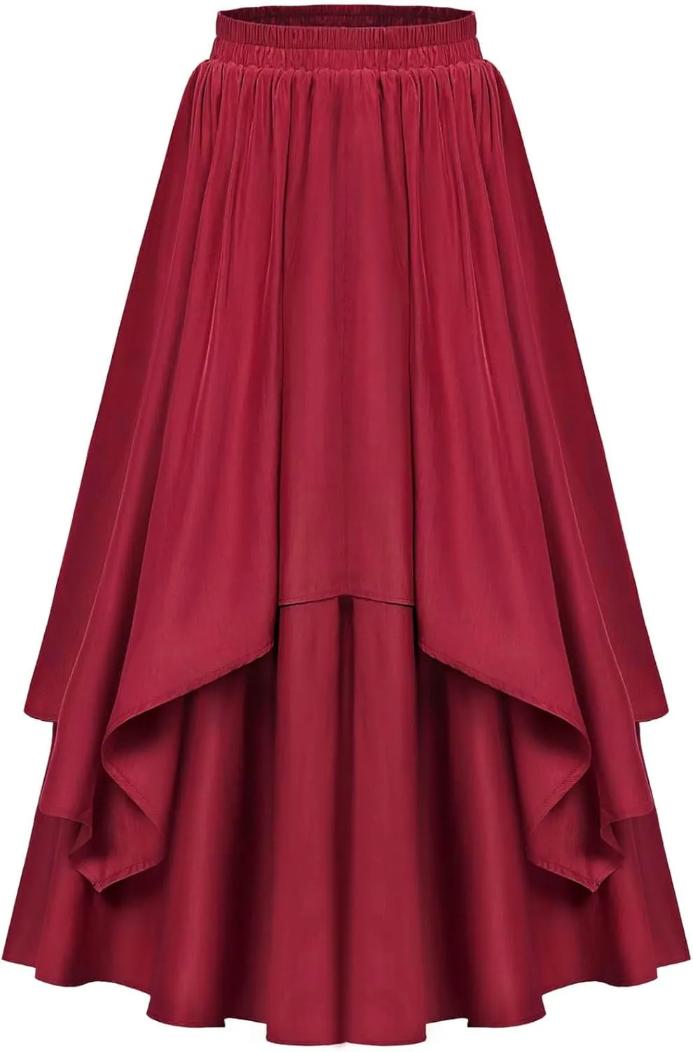 Vintage Renaissance Skirts for Women Double Layered Tiered Long Skirt High Waisted Asymmetrical Ruffle A Line Skirt