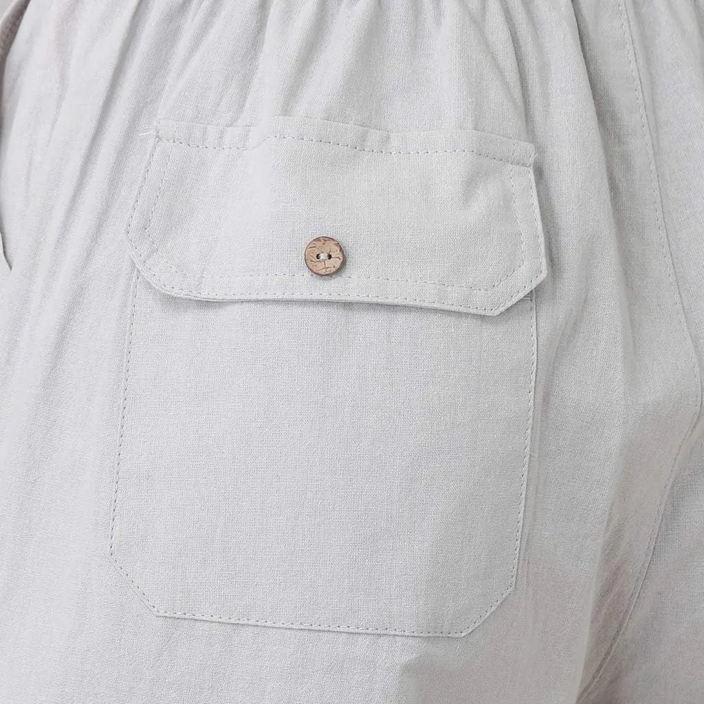 WABEOR Bermuda Shorts for Men Knee Length Cotton Linen Shorts Elastic Waist Beach Long Shorts Comfy Casual Summer Shorts