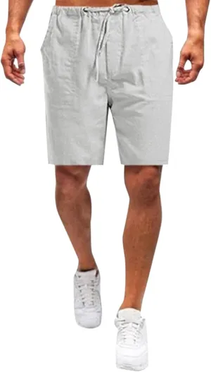 WABEOR Bermuda Shorts for Men Knee Length Cotton Linen Shorts Elastic Waist Beach Long Shorts Comfy Casual Summer Shorts