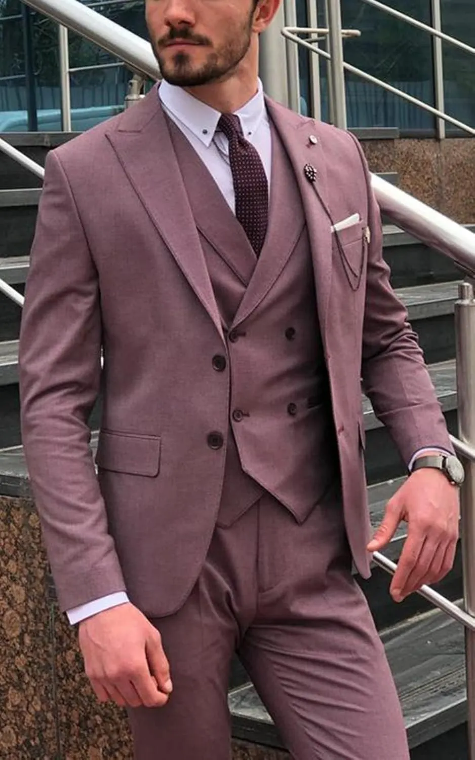 Wemaliyzd Men's 3 Piece Classic Fit Suit Set, Peak Lapel Tuxedo Blazer Coat Vest Pants Evening Party