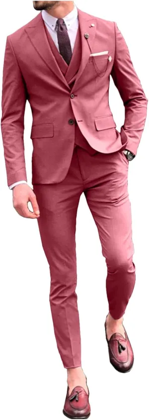 Wemaliyzd Men's 3 Piece Classic Fit Suit Set, Peak Lapel Tuxedo Blazer Coat Vest Pants Evening Party