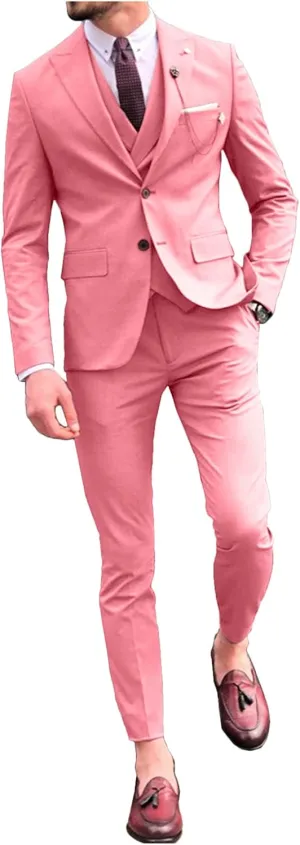 Wemaliyzd Men's 3 Piece Classic Fit Suit Set, Peak Lapel Tuxedo Blazer Coat Vest Pants Evening Party