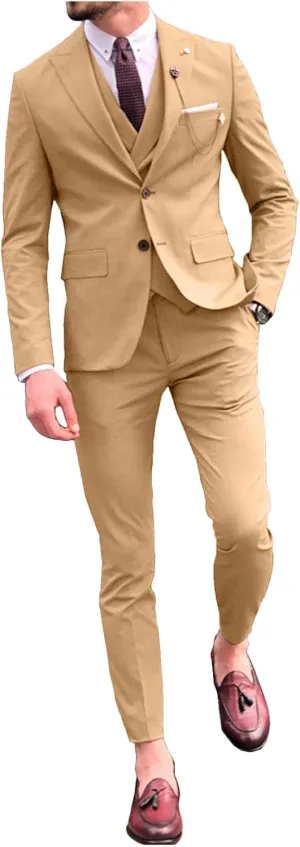 Wemaliyzd Men's 3 Piece Classic Fit Suit Set, Peak Lapel Tuxedo Blazer Coat Vest Pants Evening Party