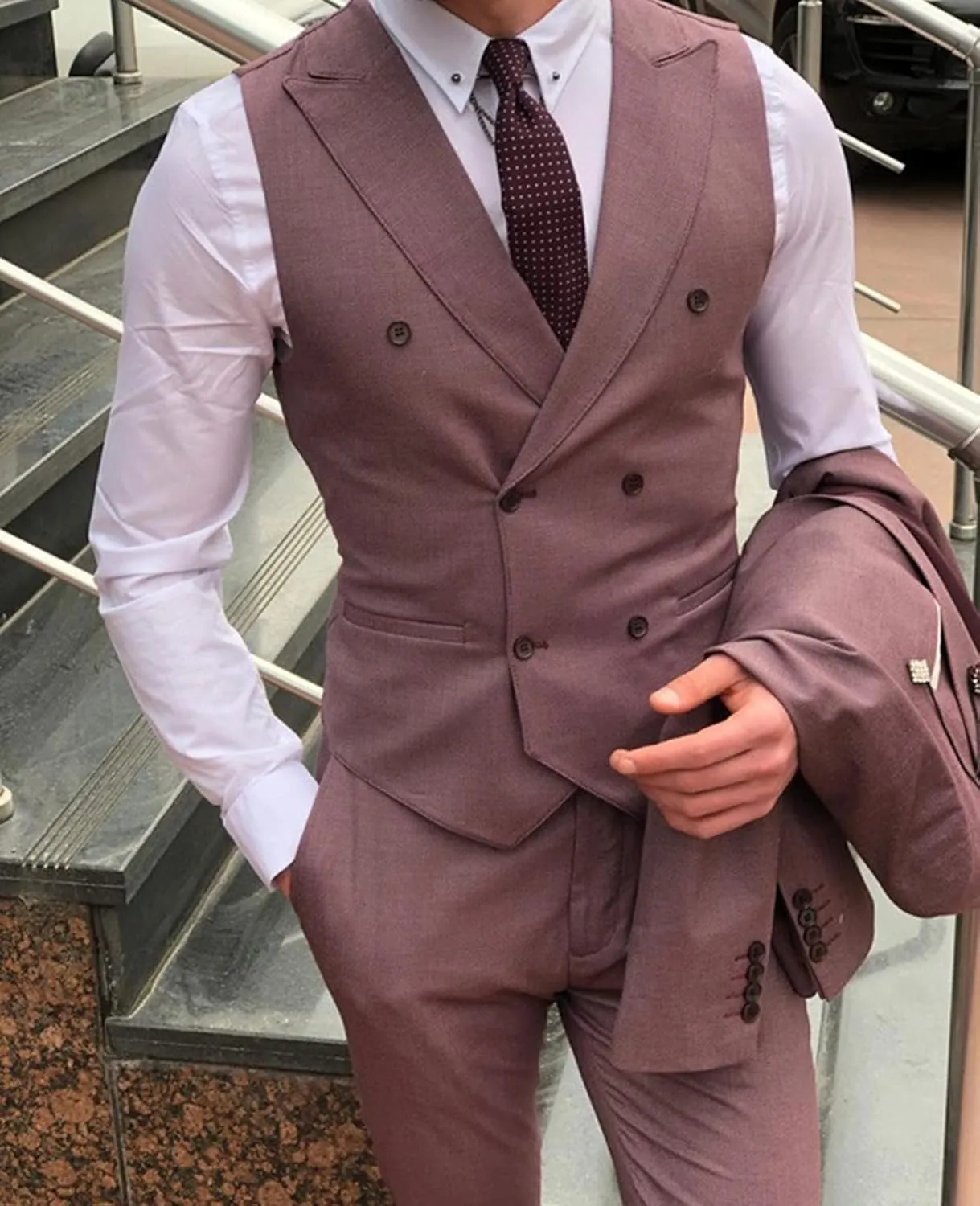 Wemaliyzd Men's 3 Piece Classic Fit Suit Set, Peak Lapel Tuxedo Blazer Coat Vest Pants Evening Party
