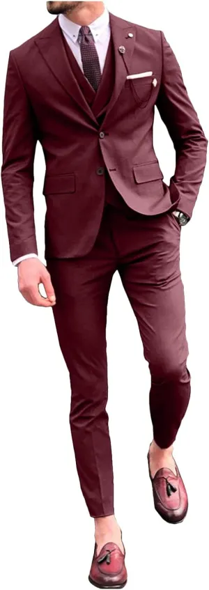 Wemaliyzd Men's 3 Piece Classic Fit Suit Set, Peak Lapel Tuxedo Blazer Coat Vest Pants Evening Party