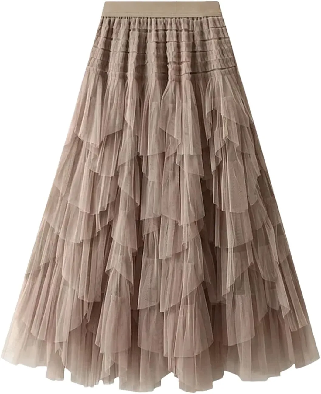 Wjnvfioo Women Mesh Skirt Elastic High Waist Long A-Line Asymmetrical Tulletiered Party Long Skirt