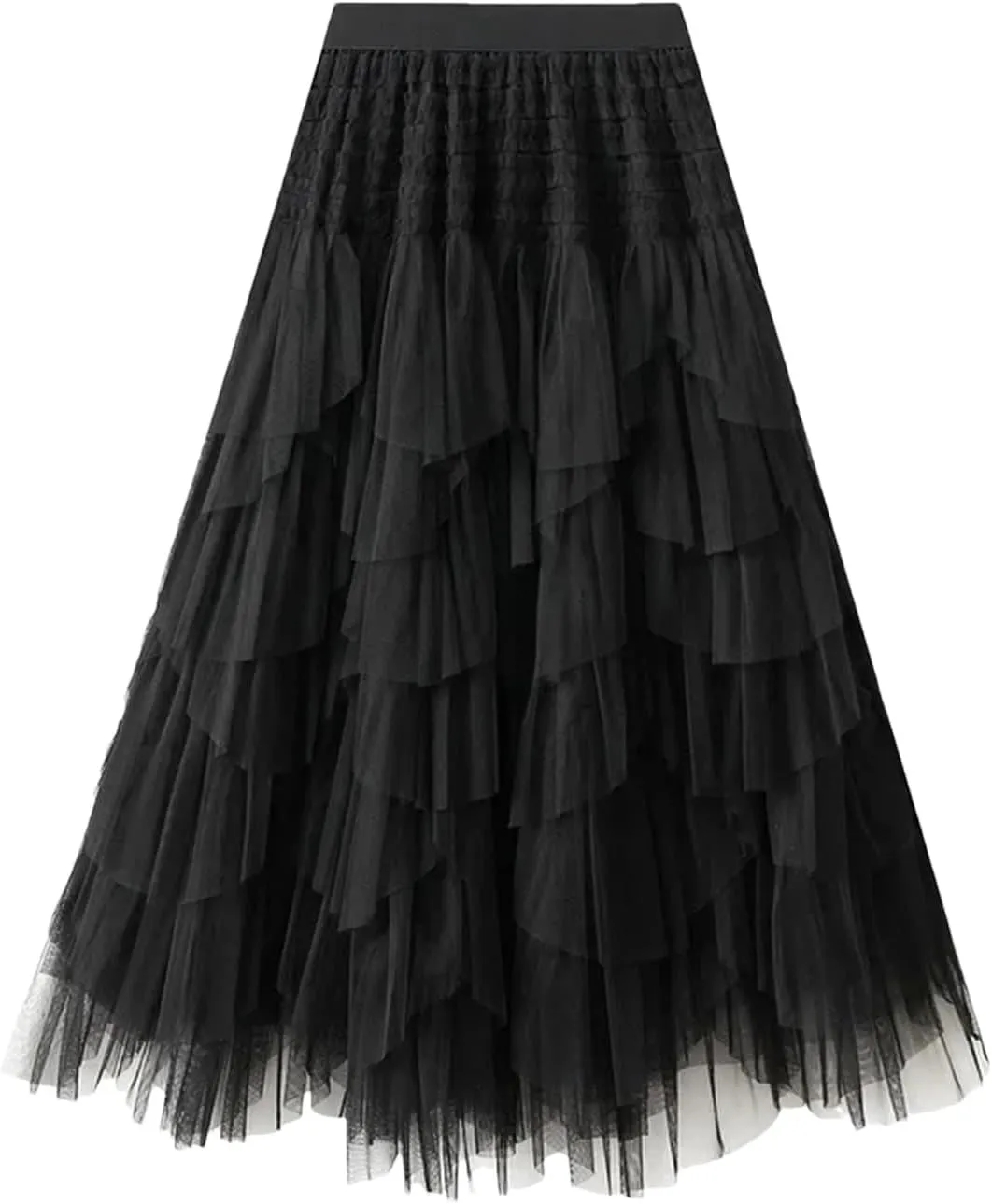 Wjnvfioo Women Mesh Skirt Elastic High Waist Long A-Line Asymmetrical Tulletiered Party Long Skirt