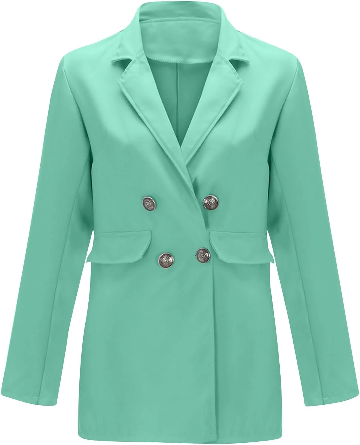 Wkishenl Blazers for Women Casual Long Sleeve Lapel Blazer Jackets Solid Button Open Front Jacket Plus Size Business Coats