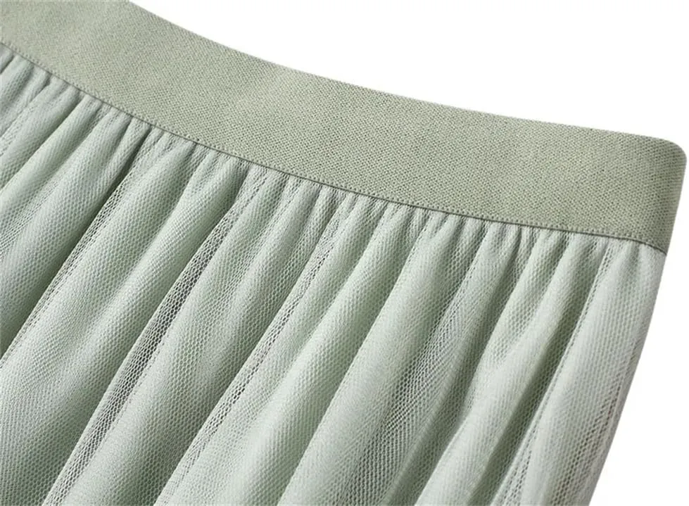 Women Irregular Long Skirts High Waist Ankle-Length Skirt Asymmetrical Elastic Waist Tulle Skirts
