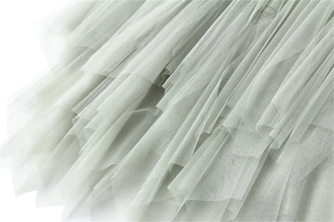 Women Irregular Long Skirts High Waist Ankle-Length Skirt Asymmetrical Elastic Waist Tulle Skirts