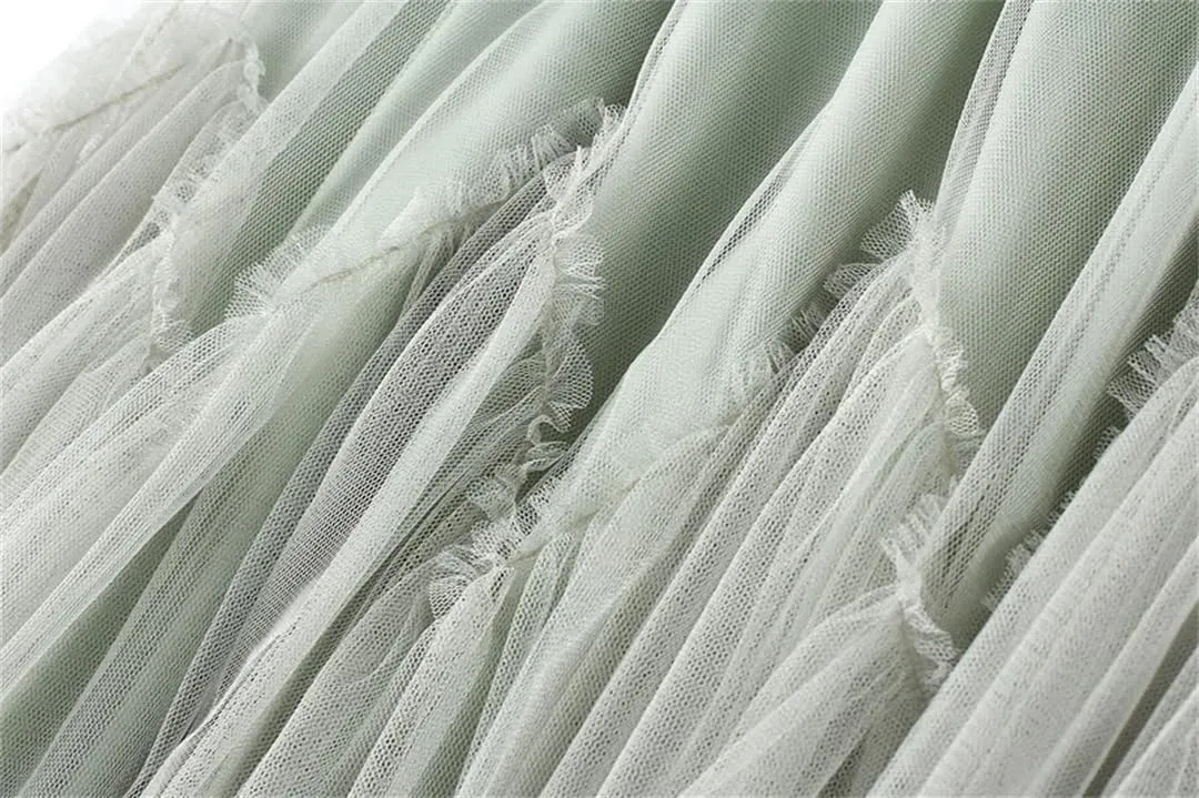 Women Irregular Long Skirts High Waist Ankle-Length Skirt Asymmetrical Elastic Waist Tulle Skirts