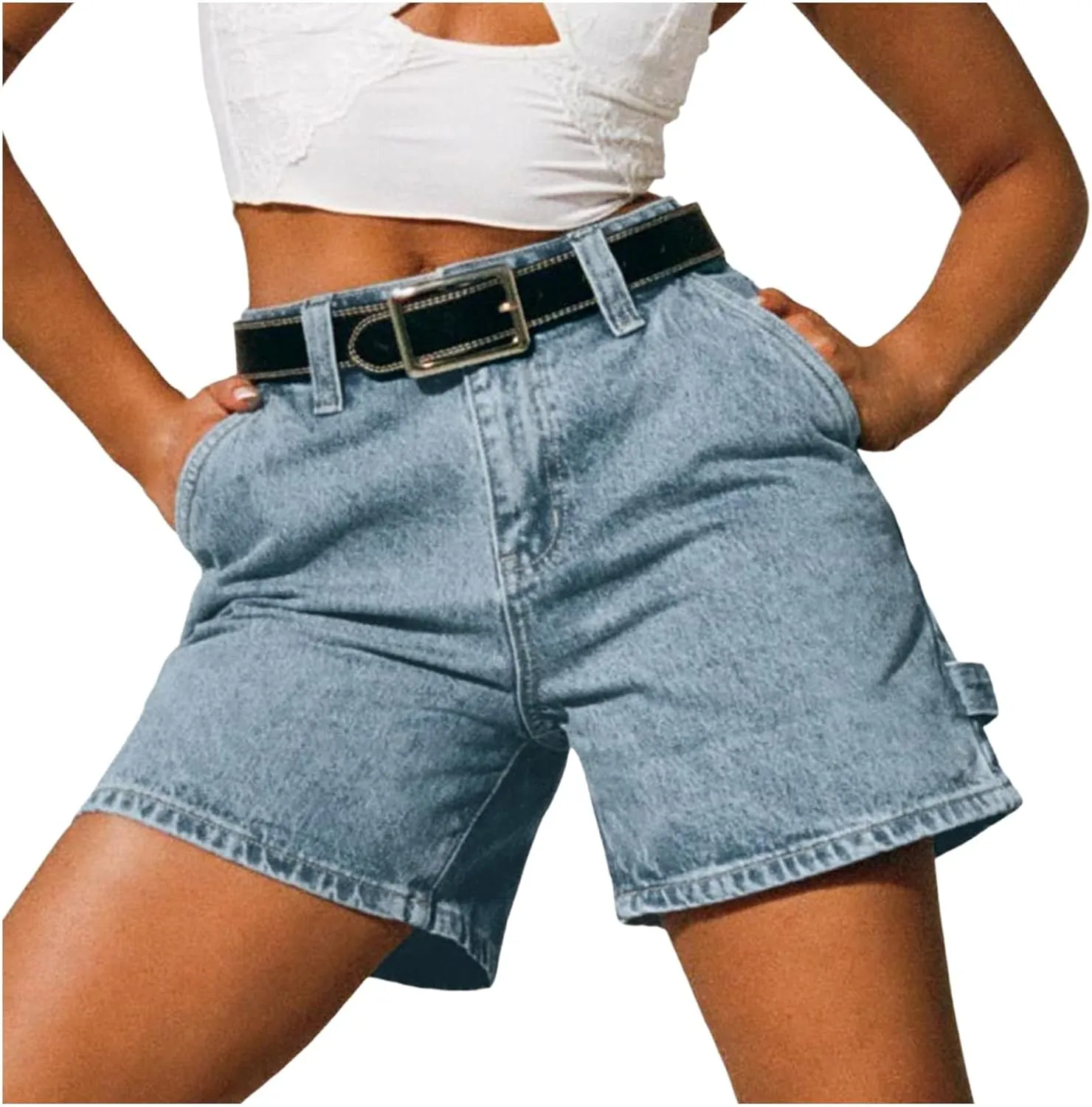 Women Jean Shorts High Waisted Carpenter Denim Shorts with Pockets Trendy Fashion Summer Shorts Women for Beach