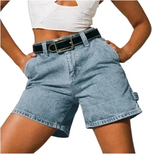 Women Jean Shorts High Waisted Carpenter Denim Shorts with Pockets Trendy Fashion Summer Shorts Women for Beach