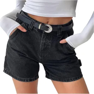 Women Jean Shorts High Waisted Carpenter Denim Shorts with Pockets Trendy Fashion Summer Shorts Women for Beach