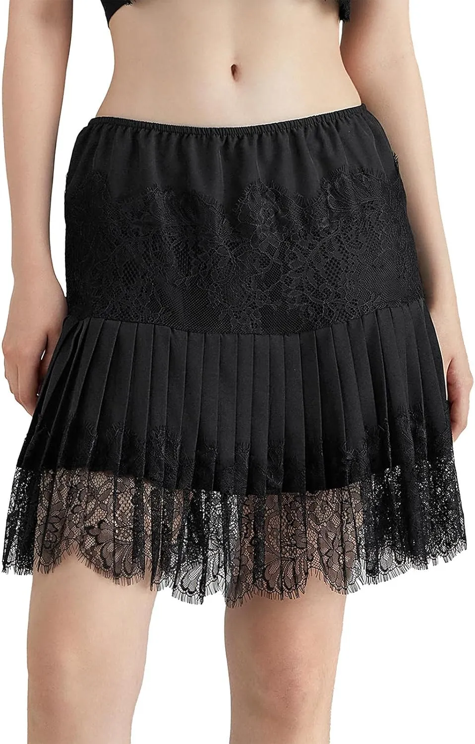 Women Lace Slip Mini Skirts Elastic Waist Layered Ruffle Pleated Skirts Y2k Floral Lace Tiered Short Underskirts