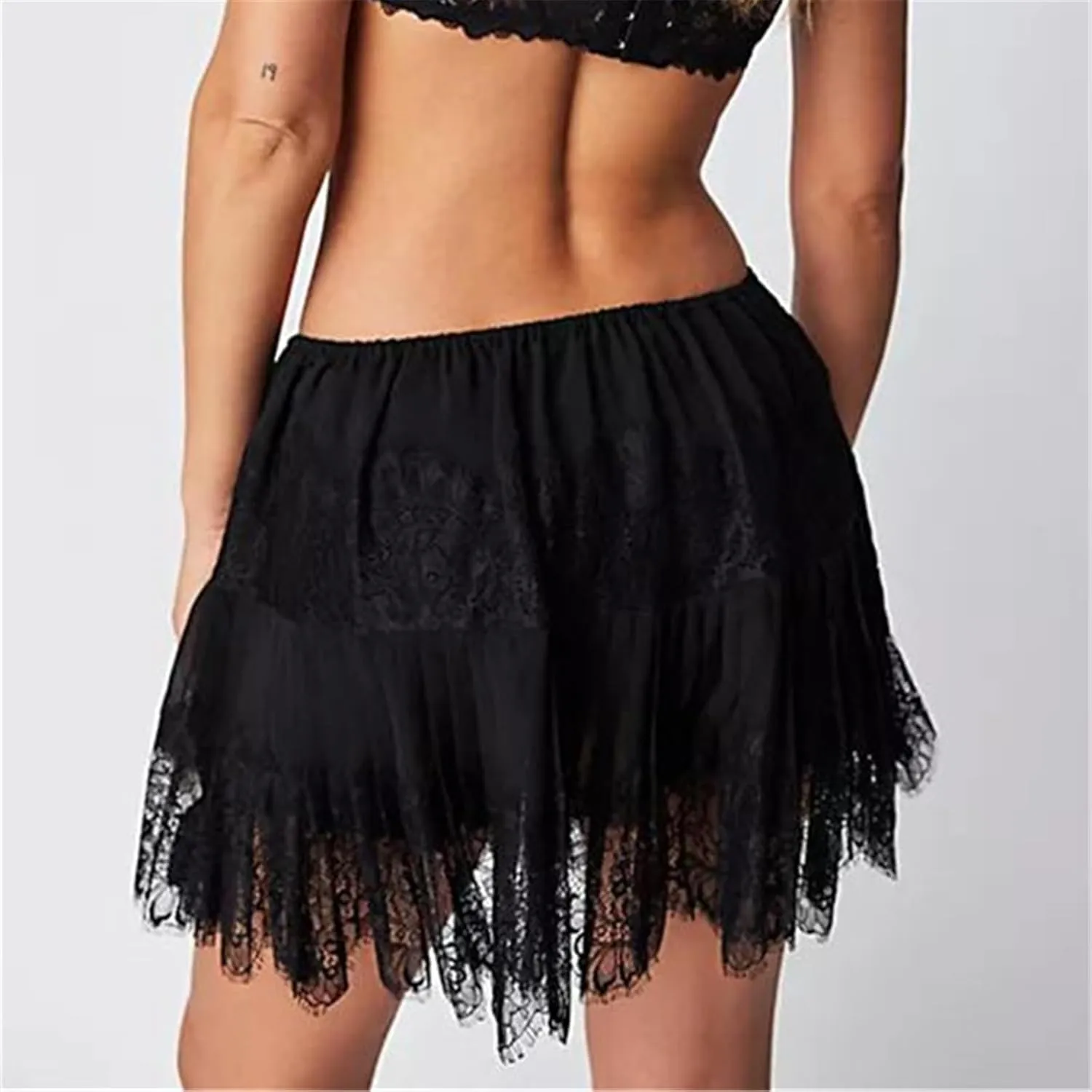 Women Lace Slip Mini Skirts Elastic Waist Layered Ruffle Pleated Skirts Y2k Floral Lace Tiered Short Underskirts