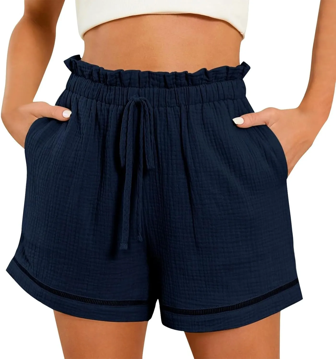 Women Linen Shorts Summer Casual Drawstring Flowy Shorts Wide Leg Shorts with Pockets Plus Size Beach Shorts