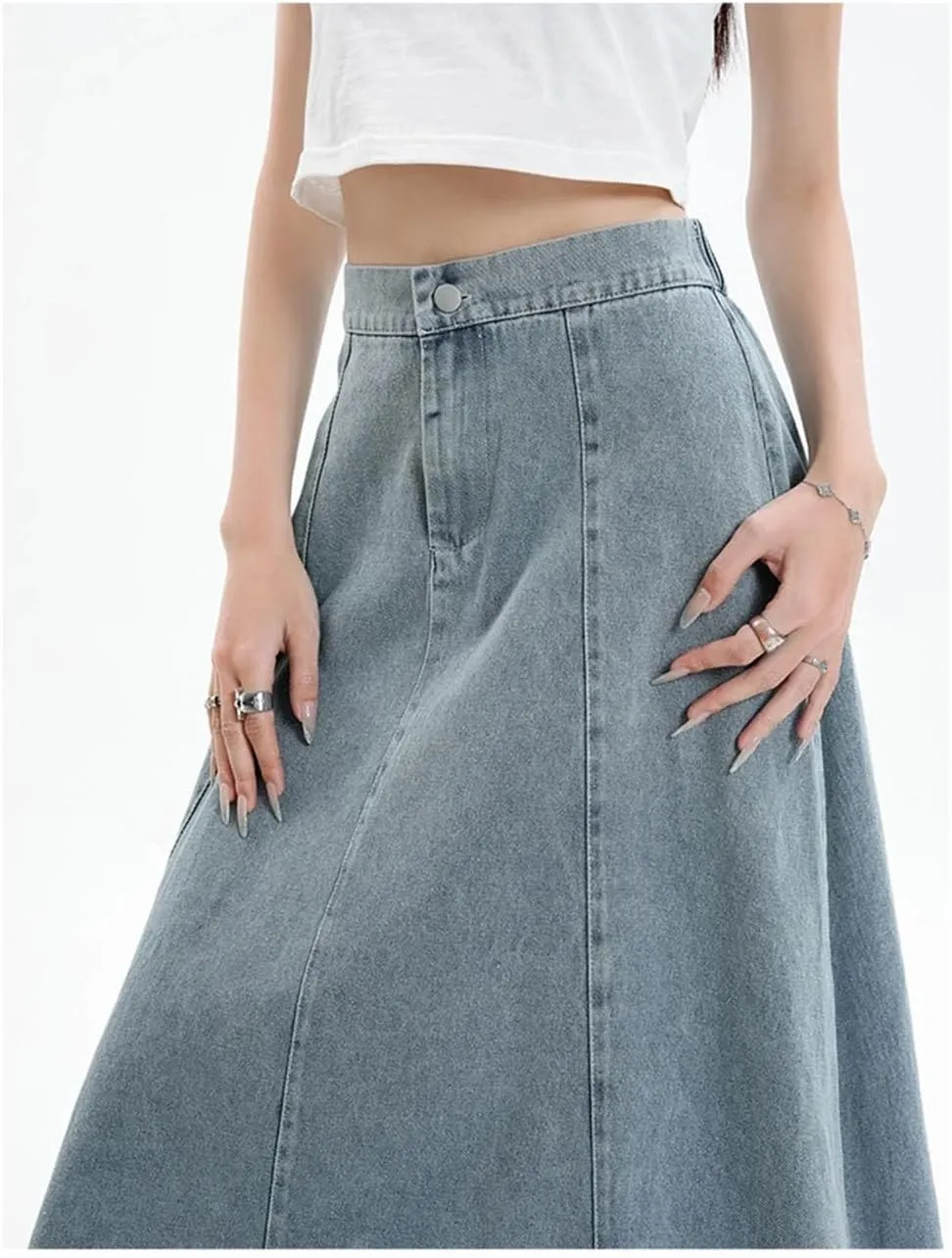 Women Long Denim Arrivals High Elastic Waist A Line Jeans Skirts Korean Casual Skirts