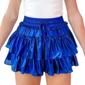 Women Skirt Summer Solid Color Ruffle Layered Flared Pleated Mini Skirts