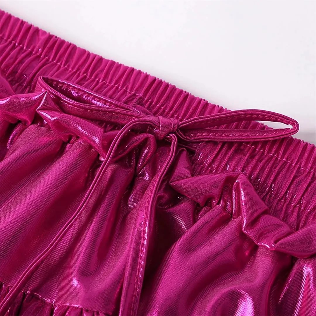 Women Skirt Summer Solid Color Ruffle Layered Flared Pleated Mini Skirts