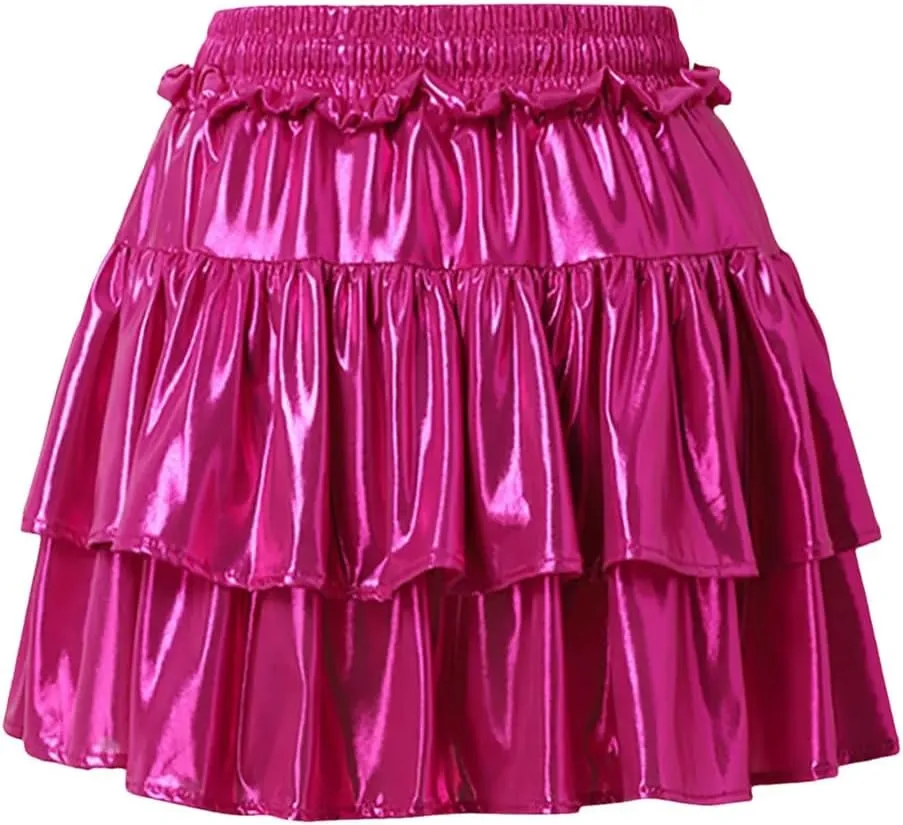 Women Skirt Summer Solid Color Ruffle Layered Flared Pleated Mini Skirts