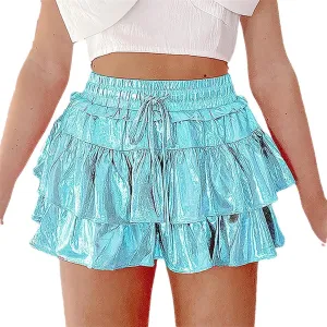 Women Skirt Summer Solid Color Ruffle Layered Flared Pleated Mini Skirts