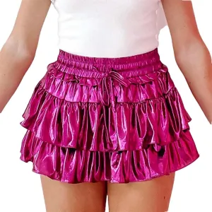 Women Skirt Summer Solid Color Ruffle Layered Flared Pleated Mini Skirts