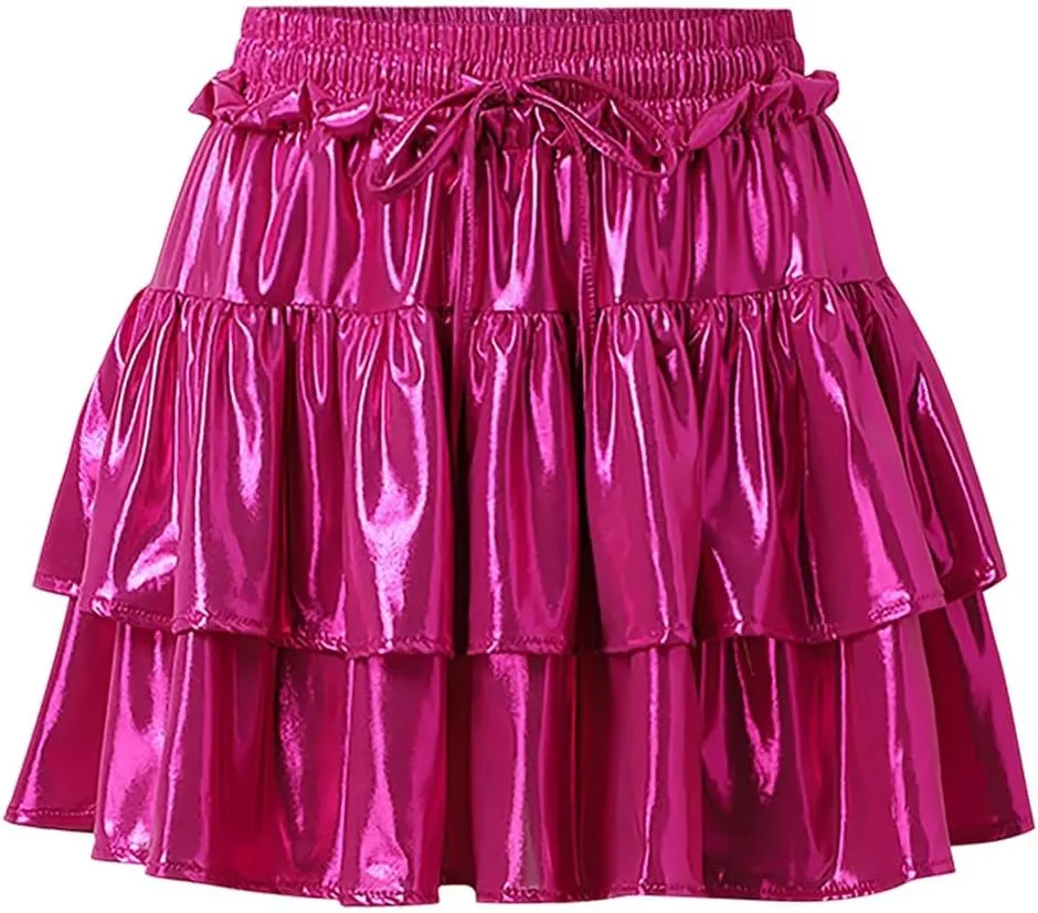 Women Skirt Summer Solid Color Ruffle Layered Flared Pleated Mini Skirts