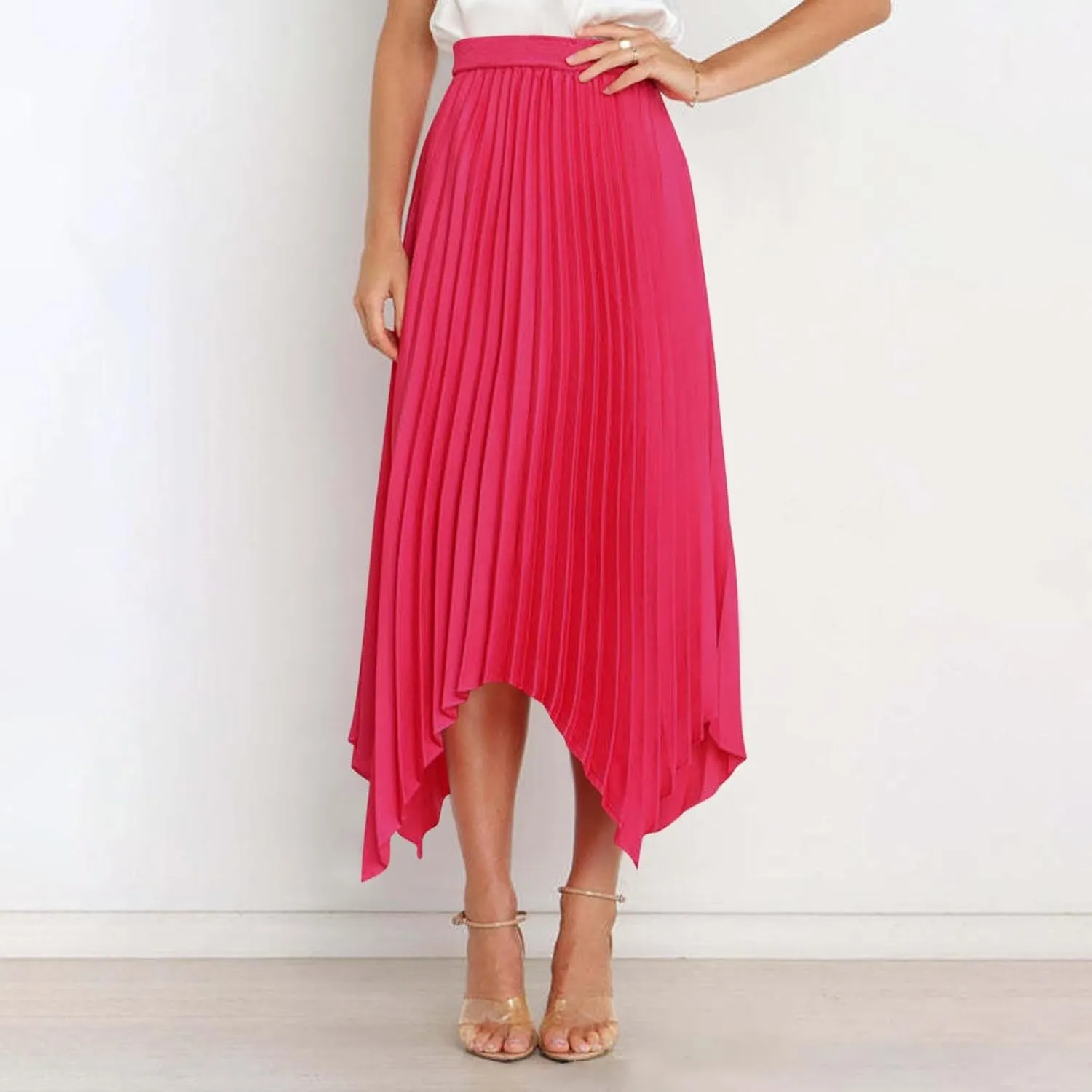 Women Trendy High Low Hem Long Skirts Summer Casual Floral Print Skirt Trendy Boho Elastic High Waist Maxi Skirts