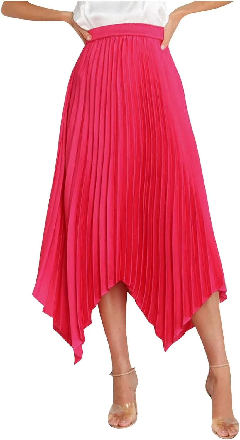 Women Trendy High Low Hem Long Skirts Summer Casual Floral Print Skirt Trendy Boho Elastic High Waist Maxi Skirts
