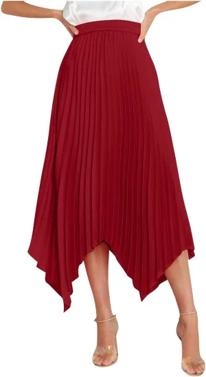 Women Trendy High Low Hem Long Skirts Summer Casual Floral Print Skirt Trendy Boho Elastic High Waist Maxi Skirts