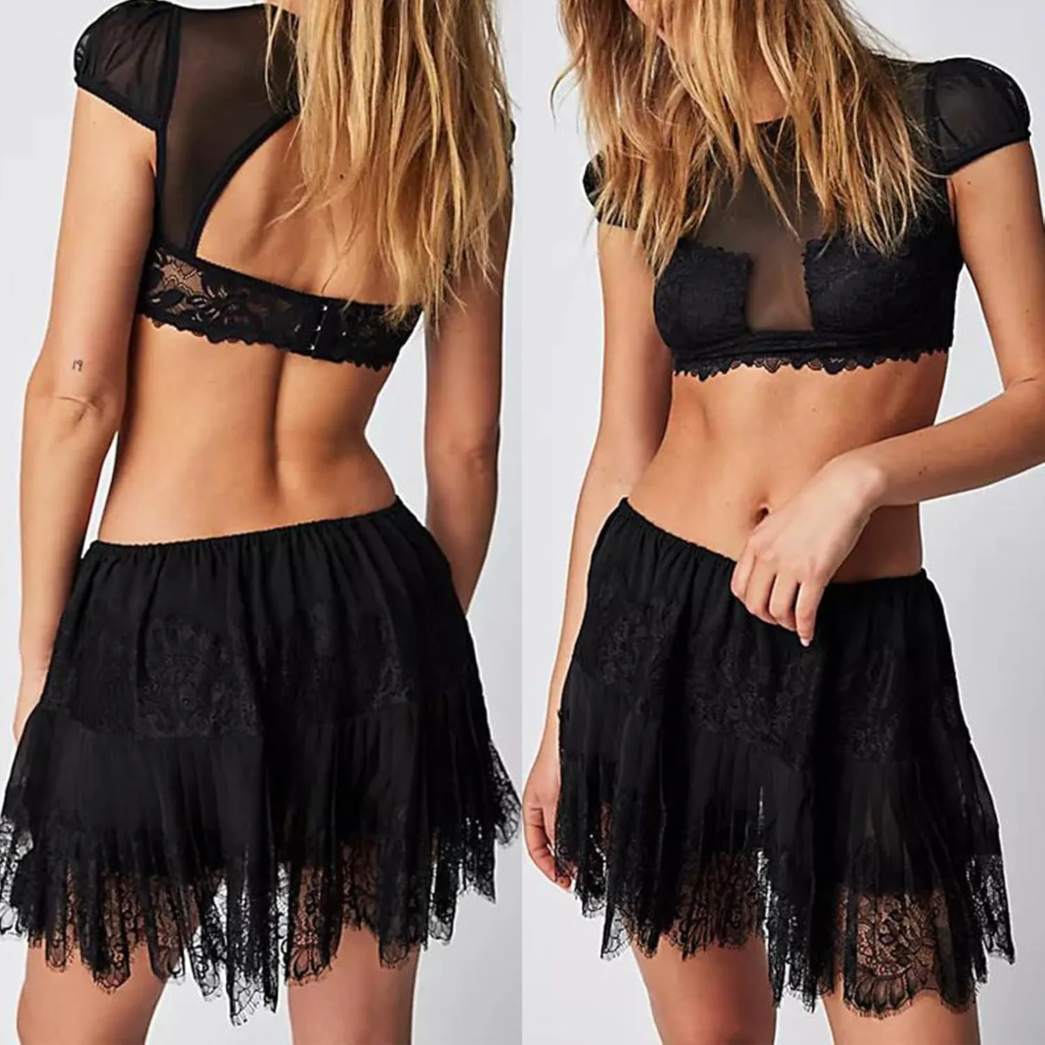 Women Y2k Lace Mini Skirt Low Rise Pleated Ruffle Lace Skirt Summer Layered Short Skirt Streetwear