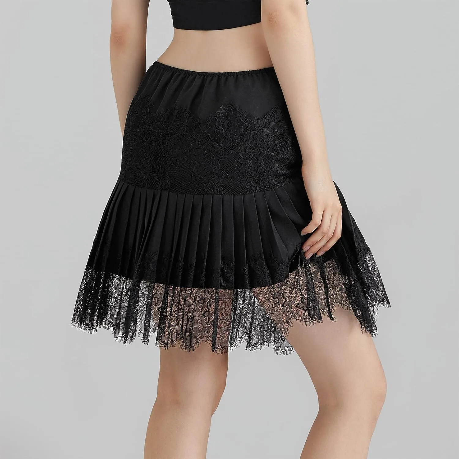 Women Y2k Lace Mini Skirts, Low Rise Pleated Ruffle Half Slip Skirt Ruffle Pleated Layered Flowy Short Skirts