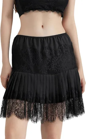 Women Y2k Lace Mini Skirts, Low Rise Pleated Ruffle Half Slip Skirt Ruffle Pleated Layered Flowy Short Skirts