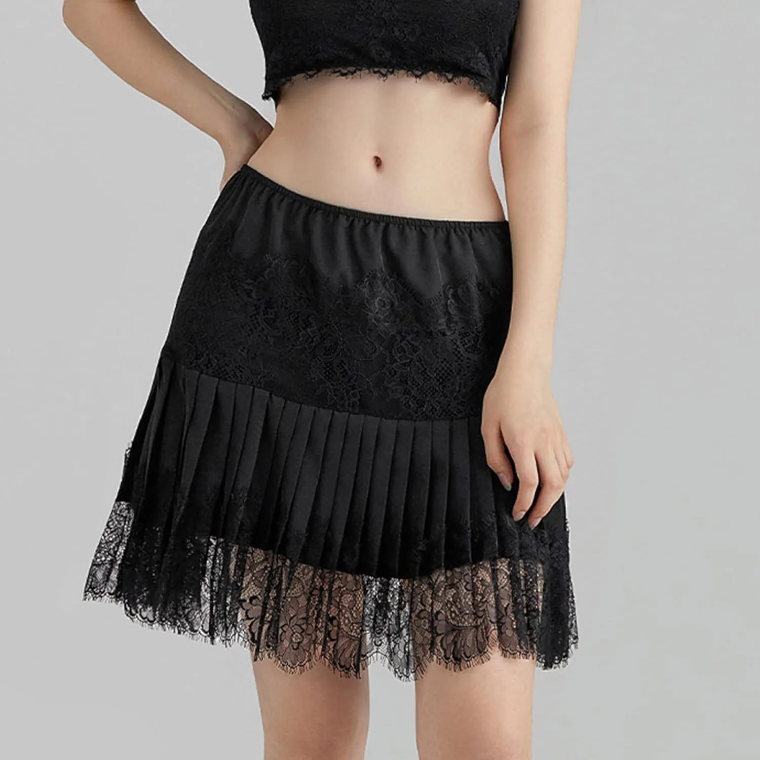 Women Y2k Lace Mini Skirts, Low Rise Pleated Ruffle Half Slip Skirt Ruffle Pleated Layered Flowy Short Skirts