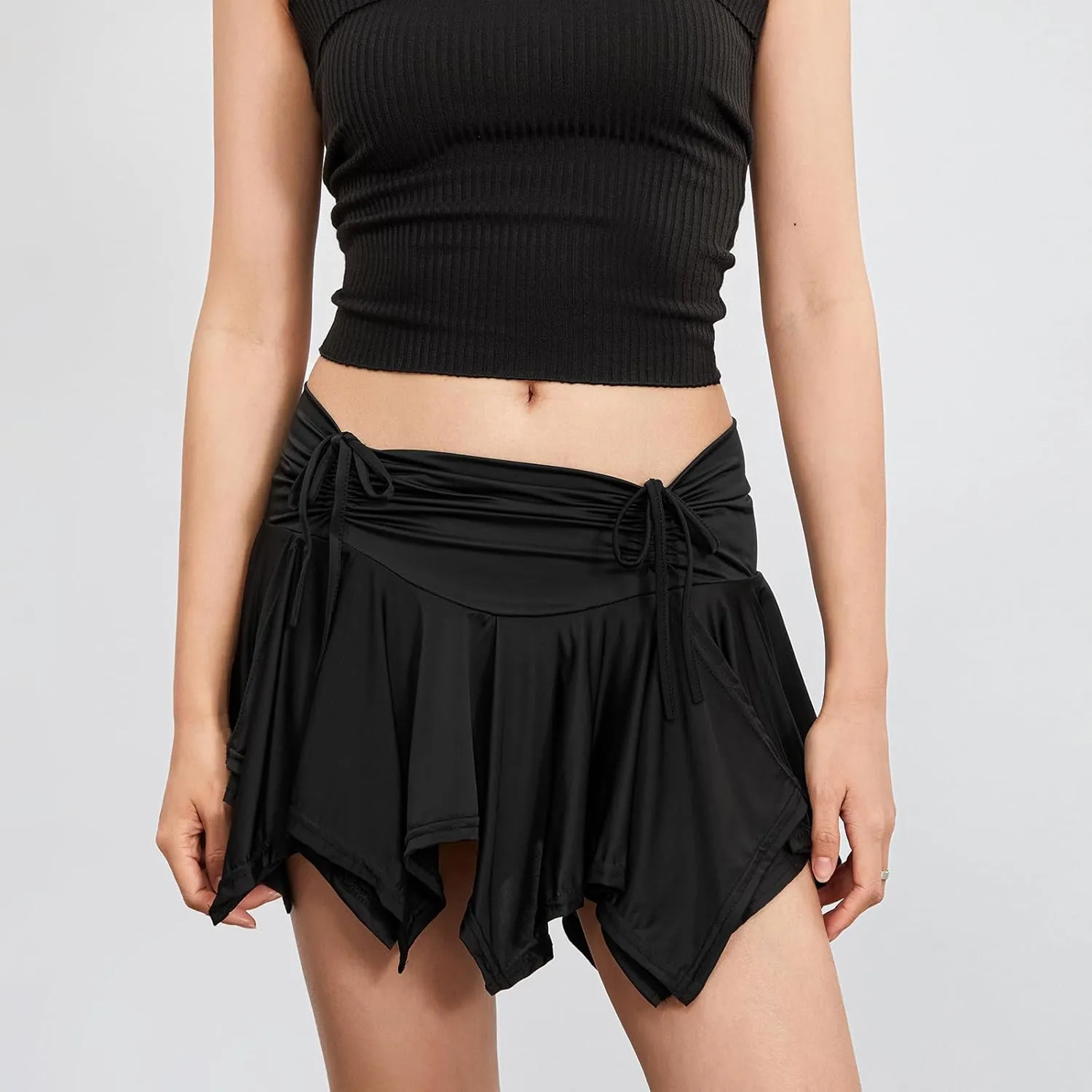 Women Y2K Ruffle Mini Skirt Low Rise Pleated Fairy Grunge Skirts Frilly Layered Asymmetrical Short Skirt