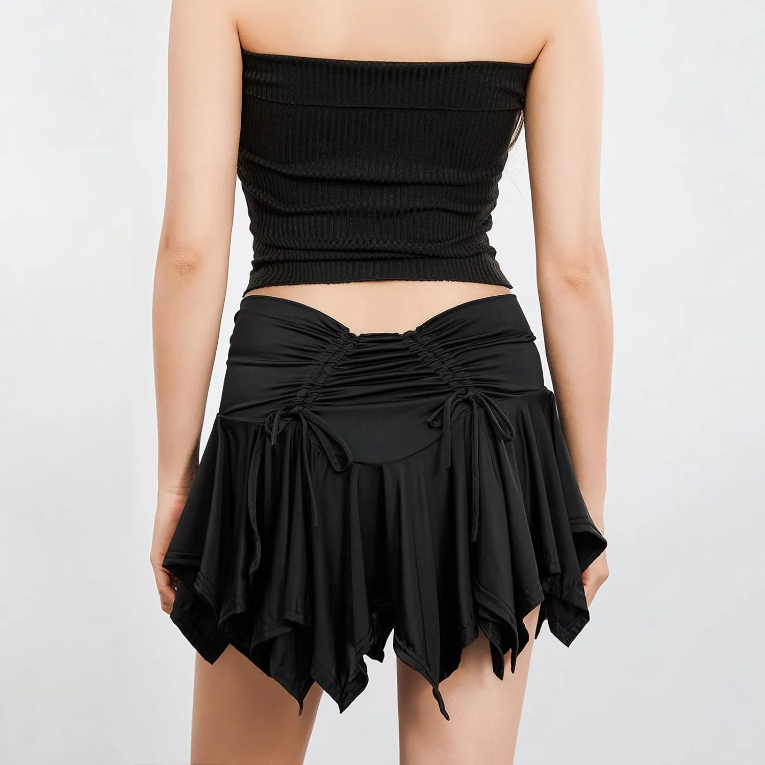 Women Y2K Ruffle Mini Skirt Low Rise Pleated Fairy Grunge Skirts Frilly Layered Asymmetrical Short Skirt