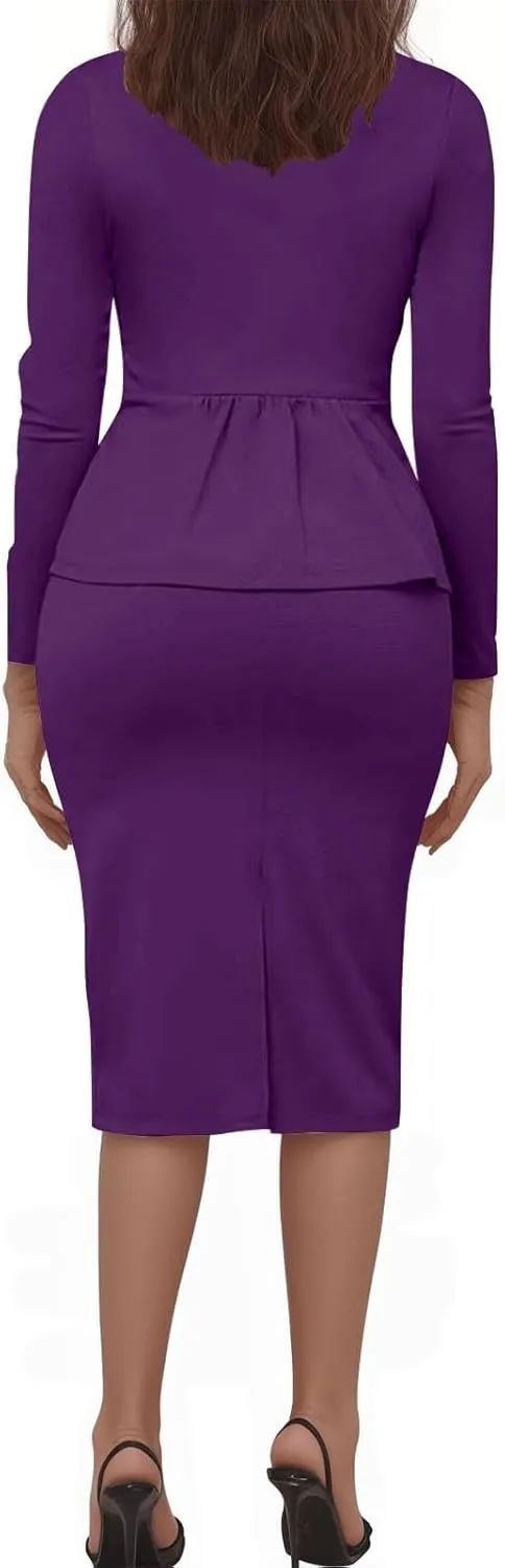 Women's 2 Piece Suit Skirt Set Business Work Jacket Long Sleeve Blazers and Midi Pencil Skirt Casual Dressy Suits