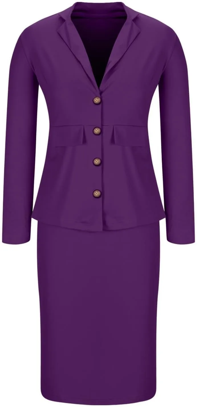 Women's 2 Piece Suit Skirt Set Business Work Jacket Long Sleeve Blazers and Midi Pencil Skirt Casual Dressy Suits