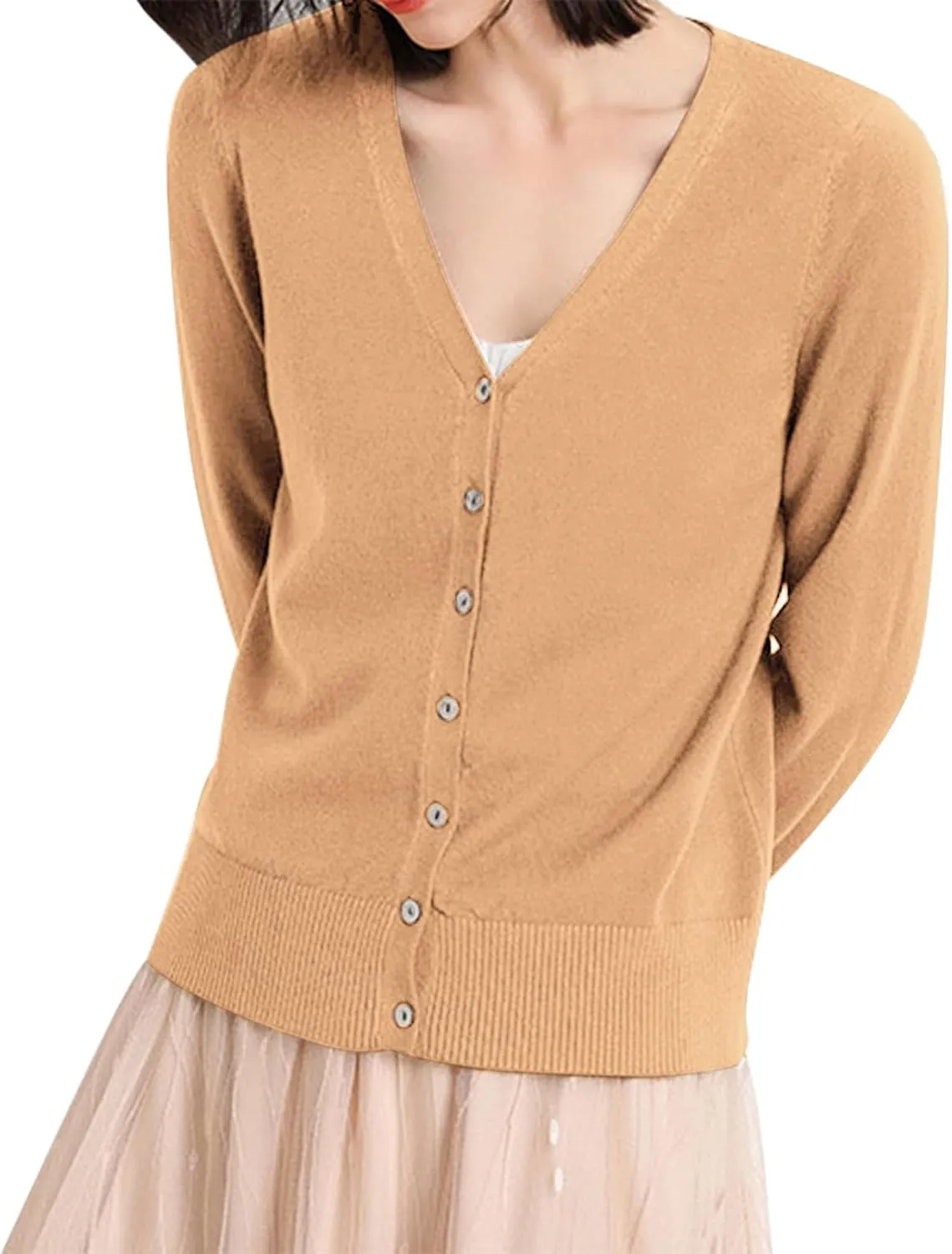Womens 2024 Fall Fashion Cardigan Sweaters Lightweight V Neck Button Ribbed Knit Jumpers Comfy Open Front Casual Top
