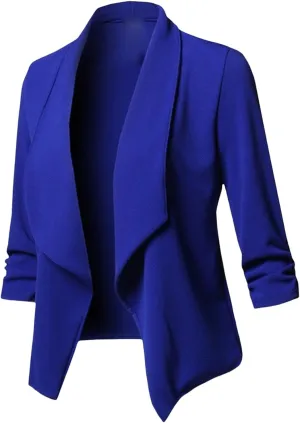 Women's 3/4 Sleeve Blazer Open Front Office Blazer Jacket Business Casual Lapel Suit Jacket Work Jacket Cardigan Suit
