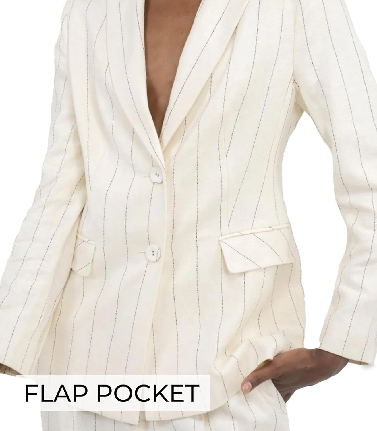 Womens Blazers Linen Beige Peak Lapel Button Front Flap Pockets Single Breast Stripe Jacket Work Office Business Casual