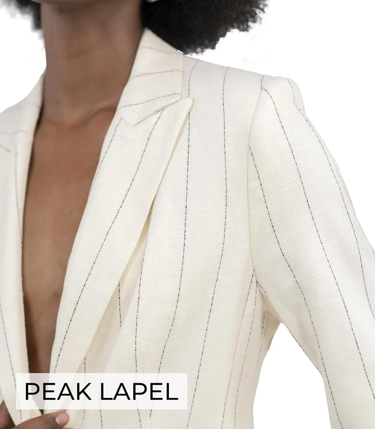 Womens Blazers Linen Beige Peak Lapel Button Front Flap Pockets Single Breast Stripe Jacket Work Office Business Casual