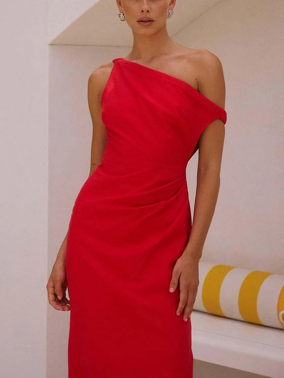 Women's Bodycon Midi Dresses One Shoulder Cocktail Dresses for Evening Party 2024