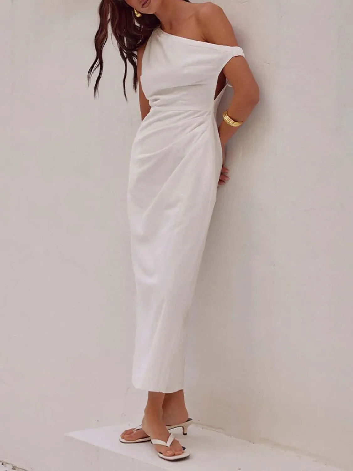 Women's Bodycon Midi Dresses One Shoulder Cocktail Dresses for Evening Party 2024