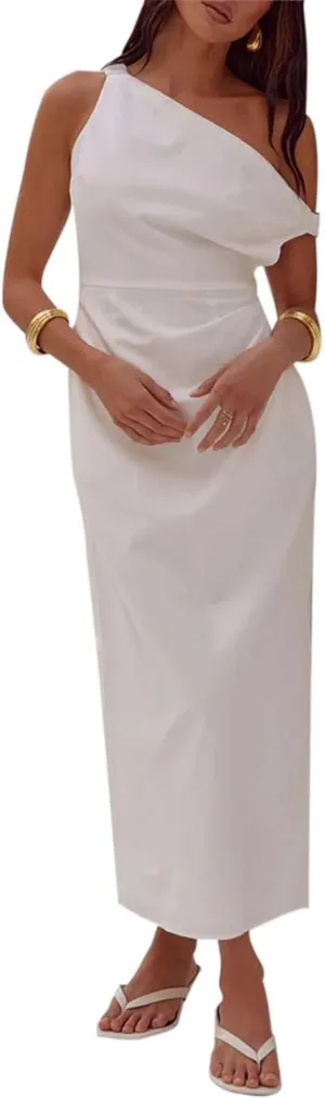 Women's Bodycon Midi Dresses One Shoulder Cocktail Dresses for Evening Party 2024