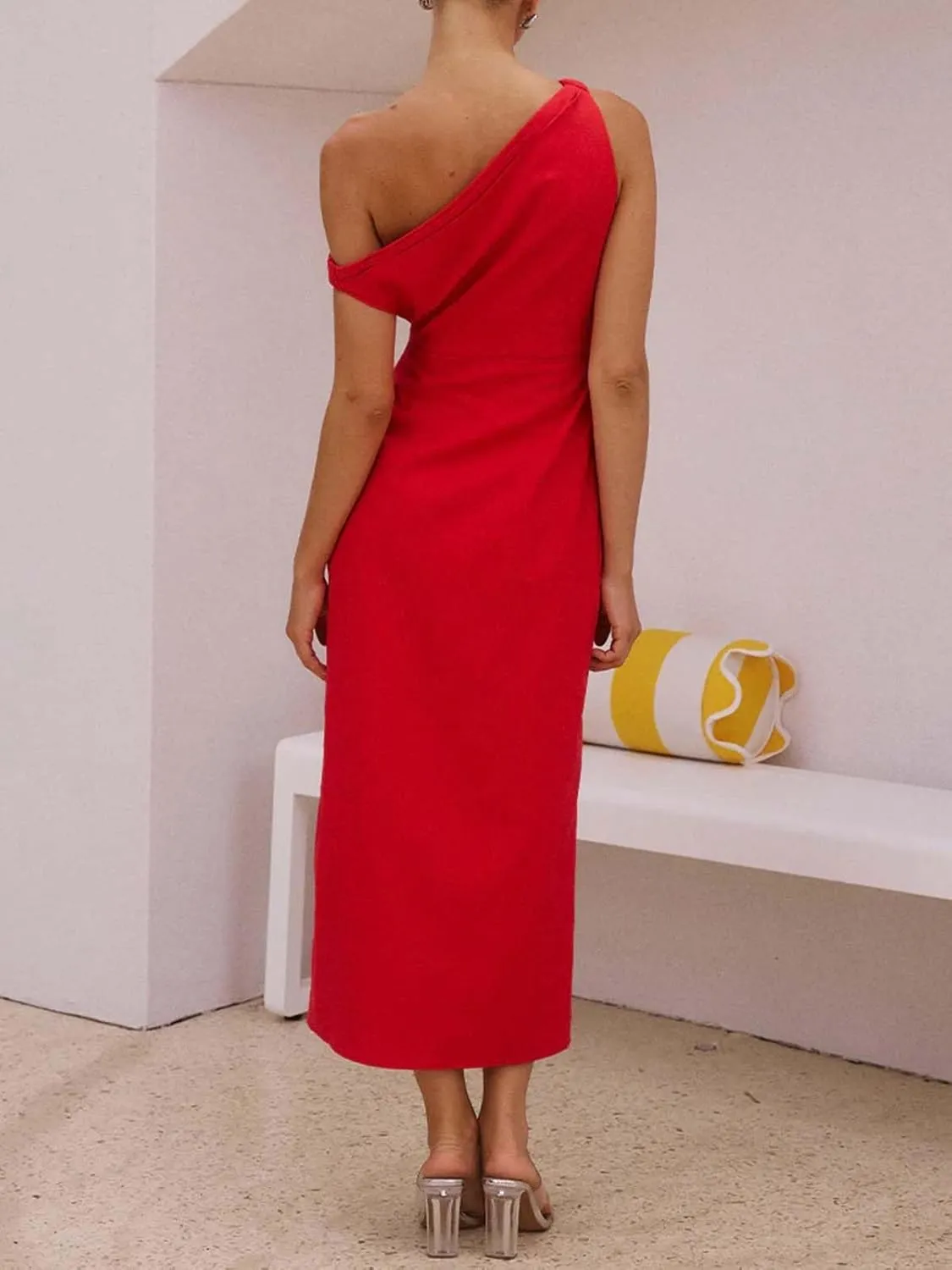 Women's Bodycon Midi Dresses One Shoulder Cocktail Dresses for Evening Party 2024