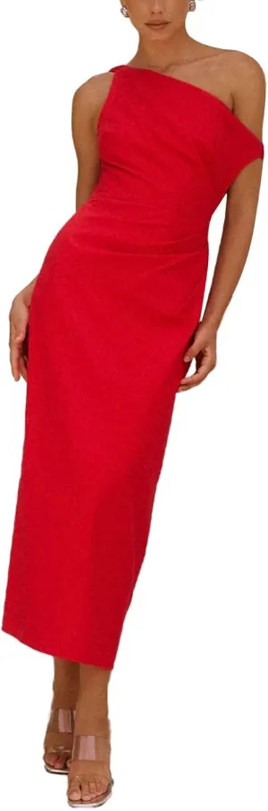 Women's Bodycon Midi Dresses One Shoulder Cocktail Dresses for Evening Party 2024